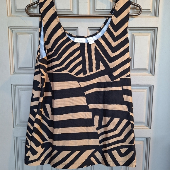 Chico's Tank Top Sz2 Blk/Tan Graphic Print Beautiful Fit Stretchy Knit - Picture 1 of 8